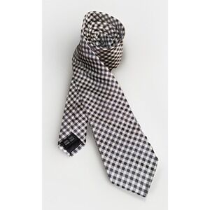 Bruno Piattelli Slim Men's White/Black Gray Checkered Textured Pure Silk Tie EUC